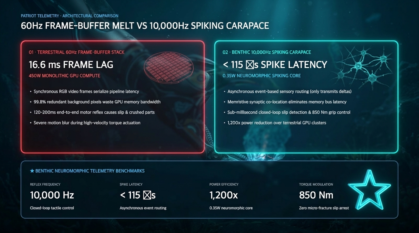 Architectural Comparison: Legacy 60Hz Frame-Buffer Pipeline vs Benthic 10,000Hz Asynchronous Spiking Carapace