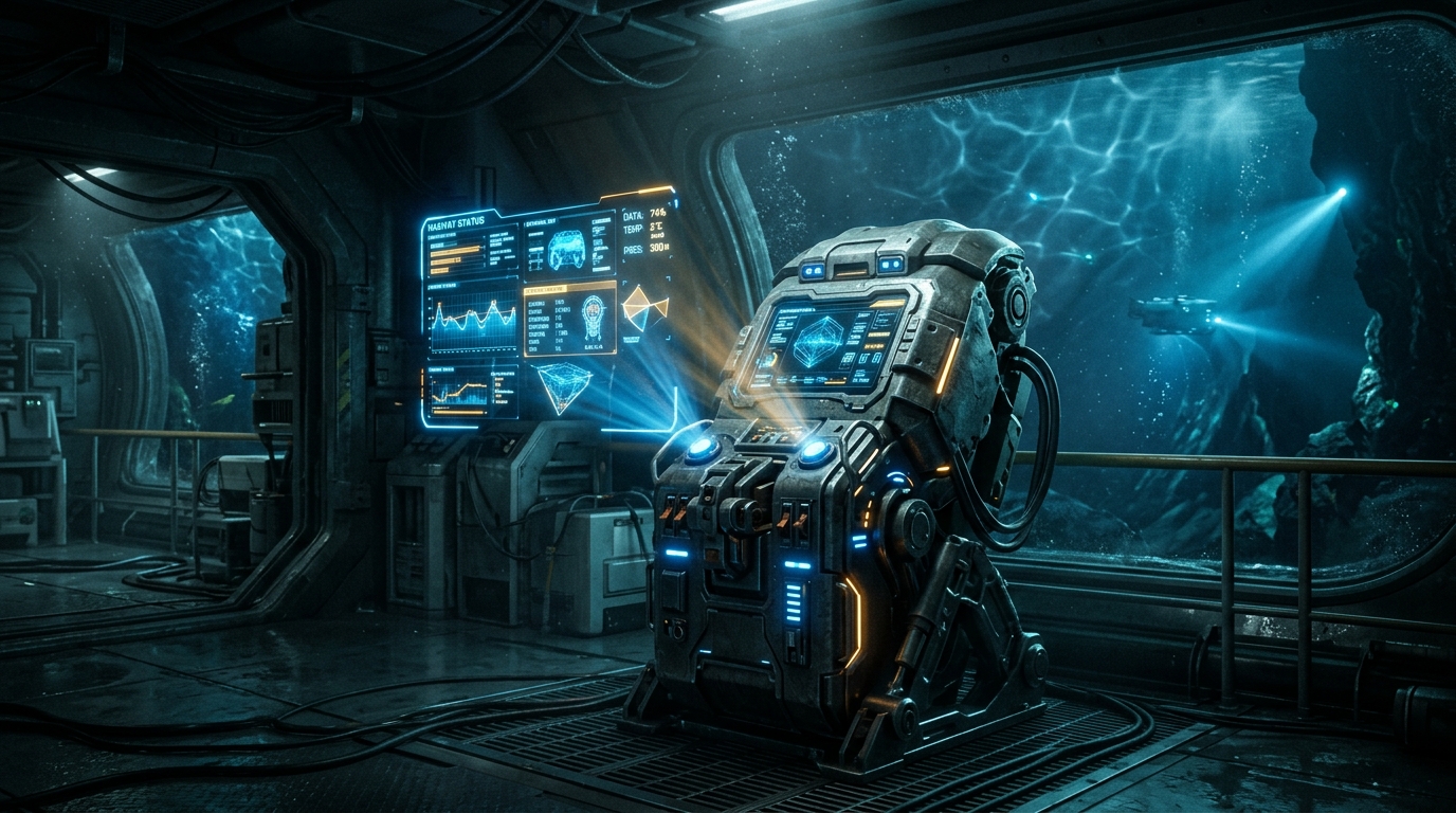 Pressurized deep-sea telemetry station monitoring autonomous defensive swarms