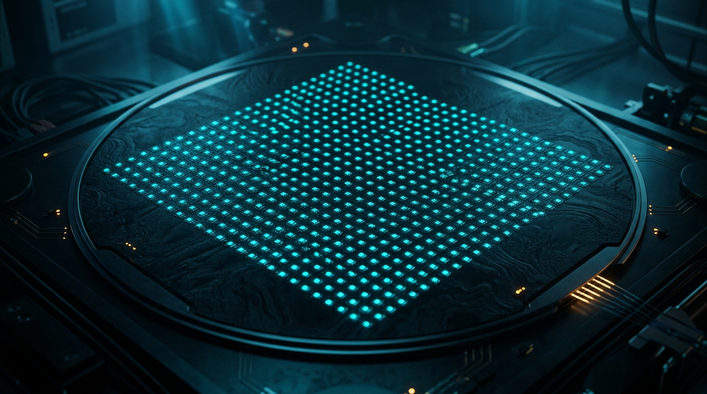 Macro Inspection of Unbroken Wafer-Scale Semiconductor Substrate Housing 900,000 Synaptic Cores